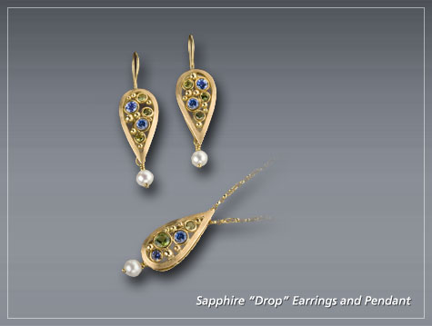 Sapphire Drop Earrings and Pendant