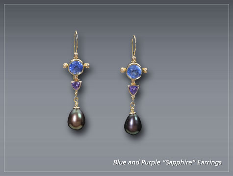 Blue and Purple Sapphire Earrings