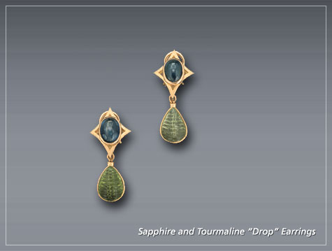 Sapphire and Tourmaline Drop Earrings